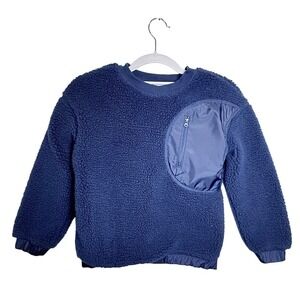 Hanna‎ Andersson Faux Shearling Crewneck Navy Blue Kids Size 8 Cozy Pullover